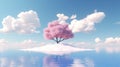 abstract unique background with pink tree in surreal scene 3d render