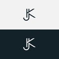 Abstract Unique Letter JK KJ Initial Based Stylish Line Logo Design Vector.
