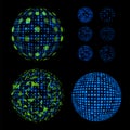 Abstract unusual net with light effects design illustrations set. Disco vector luminous Ball. Royalty Free Stock Photo