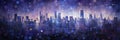 Abstract Urban Landscape. Bokeh Lights And City Buildings At Night. Abstract Skyline With Glowing Lights. Generative AI Royalty Free Stock Photo
