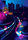 Abstract urban night light bokeh defocused background. Effect vector beautiful background. Blur colorful dark background with cit