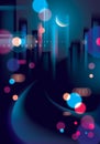 Abstract urban night light bokeh defocused background. Effect vector beautiful background. Blur colorful dark background with cit Royalty Free Stock Photo