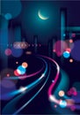 Abstract urban night light bokeh defocused background. Effect vector beautiful background. Blur colorful dark background with Royalty Free Stock Photo