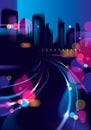 Abstract urban night light bokeh , defocused background. Effect vector beautiful background. Blur colorful dark background with