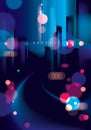 Abstract urban night light bokeh defocused background. Effect vector beautiful background. Blur colorful dark background with Royalty Free Stock Photo
