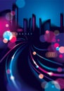 Abstract urban night light bokeh , defocused background. Effect vector beautiful background. Blur colorful dark background with Royalty Free Stock Photo