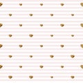 Abstract Valentine s Day hearts. Gold glittering hearts. Seamless stripped background Royalty Free Stock Photo