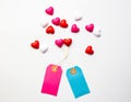 Abstract valentine \'s day, Red Heart with paper tag on white texture for graphic design or add text message. Love concept Royalty Free Stock Photo