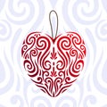 Abstract Valentines day red love heart icon, stylised Maori koru tattoo