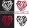 Abstract Valentines day red love heart icon, stylised Maori koru tattoo