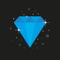 Abstract vector aquamarine diamond isolated on black background.