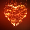 Abstract vector background with glowing heart. Cloud of red shining points in the shape of a heart. Royalty Free Stock Photo