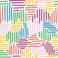 Abstract vector background for kids. Woven stripes seamless pattern. Colorful collage puzzle style background. Modern Royalty Free Stock Photo