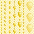 On a transparent background, golden raindrops of various sizes are falling down