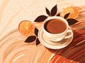 Abstract vector background in watercolor style with coffee, anise stars, orange and leaves