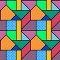 Abstract vector backgrounds with geometric ornaments. Bright seamless pattern in Memphis style.