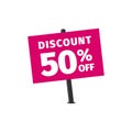 Abstract banner sale. Isolated pink plate with discount text 50 percent