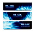 Abstract vector banners set with blue fire flames