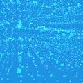 Abstract vector blue mesh background. Chaotically connected points and polygons flying in space. Flying debris. Royalty Free Stock Photo