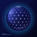 Abstract vector blue sphere with shining stars, futuristic backg Royalty Free Stock Photo