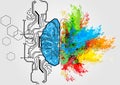 Abstract vector brain left and right with circuit and splash color for human concept. Creative and logic for brain concept