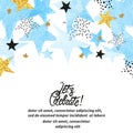 Abstract vector celebration background with blue watercolor stars Royalty Free Stock Photo