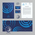 Abstract vector corporate style and template for social networks. Blue circles and dots on dark blue background. Royalty Free Stock Photo