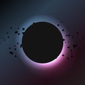 Abstract vector dark background with planet and asteroids behind. Sun eclipse. Vector Royalty Free Stock Photo