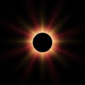 Abstract vector dark background with planet and eclipse of its star. Bright star red light shine from the edges of a planet. Royalty Free Stock Photo