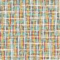 Abstract vector dense canvas mid-century modern seamless pattern background. Blue orange burlap grid backdrop with Royalty Free Stock Photo