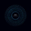 Abstract vector explosion blue dots equalizer isolated circular element background. Big data algorithms visualization. Royalty Free Stock Photo