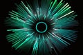 Abstract explosion lines equalizer pattern circle shape in blue green color isolated on black background Royalty Free Stock Photo