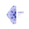 Abstract vector floral ornamental border. Lace pattern design. Watercolor ornament on blue background. Vector ornamental border fr Royalty Free Stock Photo