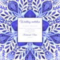 Abstract vector floral ornamental border. Lace pattern design. Watercolor ornament on blue background. Vector ornamental border fr Royalty Free Stock Photo