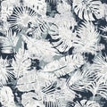Hawaiian tropical monstera and palm leaves grunge wallpaper
