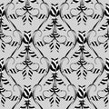 Abstract vector floral seamless pattern. Grey patterned background with white black striped flowers, leaves, lines. Vintage Royalty Free Stock Photo