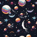 Abstract vector futuristic pattern with colorful planets