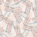 Abstract vector gauze brush effect rectangles seamless pattern background. Backdrop of scattered pink blue beige