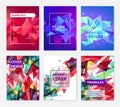 Abstract vector geometric facet compositions. Text frame surface, a4 triangular brochure cover design set. Title sheet Royalty Free Stock Photo