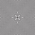 Concentric Stripe Line Geometric Floral Optical Rays Illusion Effect Line Art. B/W Seamless Pattern Vector Object Background