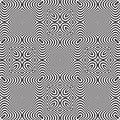 Concentric Geometric Stripe Line Optical Illusion Effect Line Art. B/W Seamless Pattern Vector Object Background
