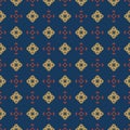 Abstract vector geometric seamless pattern in ethnic style. Blue, red, yellow Royalty Free Stock Photo