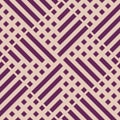 Abstract vector geometric seamless pattern with squares, lines. Purple and beige