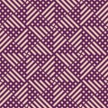 Abstract vector geometric seamless pattern with squares, lines. Purple and beige Royalty Free Stock Photo