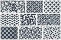 Abstract vector geometric seamless patterns set, black and white simple geometric elements repeat tiles, wallpapers or website Royalty Free Stock Photo