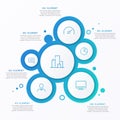 Abstract vector gradient minimalistic infographic template composed of 6 circles