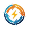 Abstract vector graphic depicting energy flow with circular arrows and a lightning bolt Royalty Free Stock Photo