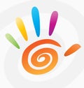 Palm high five 5 hand print vector spiral colored logo sign peace symbol icon graphic arts color abstract circle concept fingers