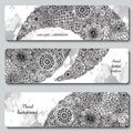 Abstract vector hand drawn doodle floral pattern card set. Series of image Template frame design for card Royalty Free Stock Photo