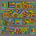 Abstract vector hand drawn ethnic pattern card set. Series of image Template frame design for card. Royalty Free Stock Photo
